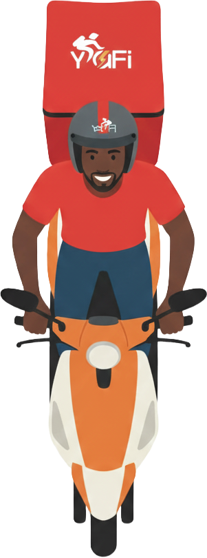 Un livreur YaFi sur sa moto